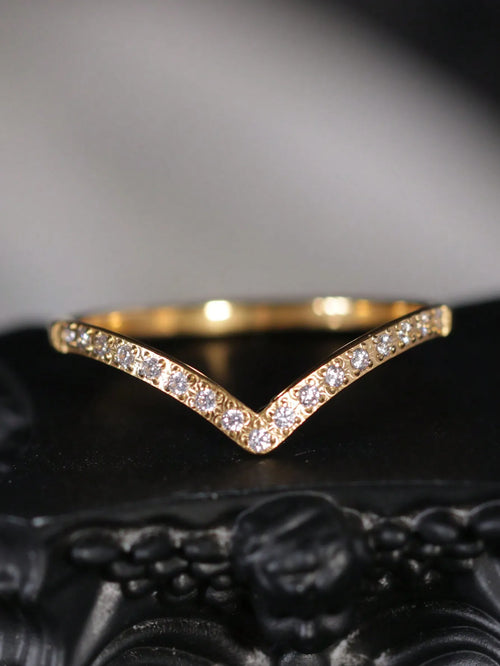 Gold V Ring with Cubic Zirconia