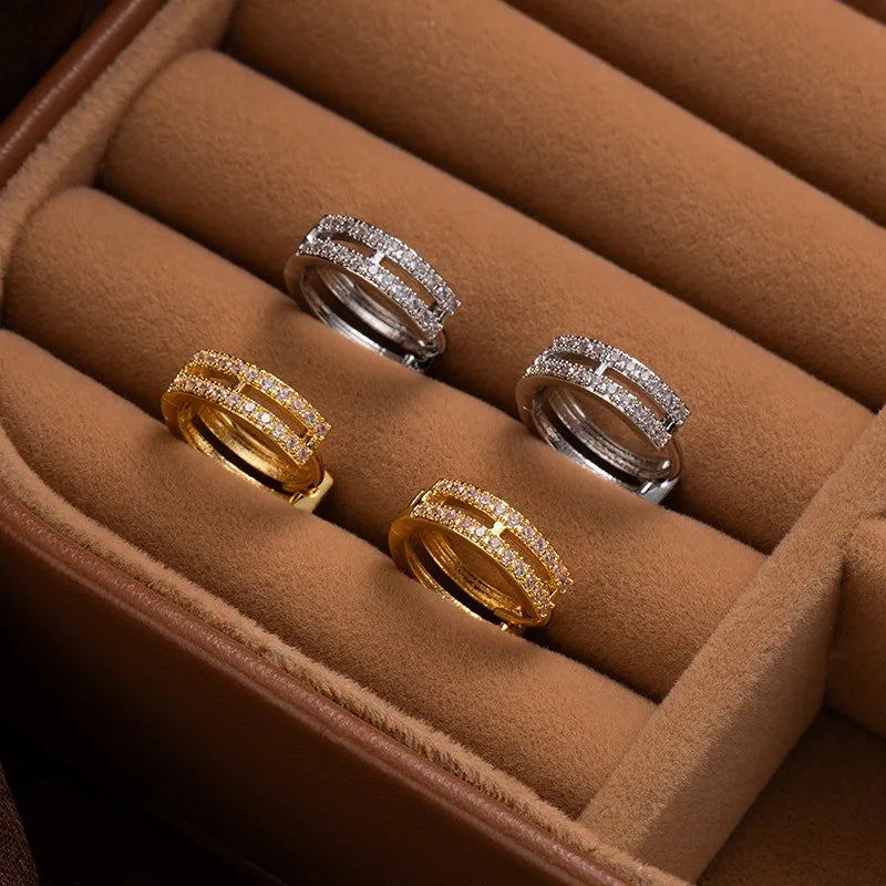 Pendientes Aro Huggie Doble con Circonitas