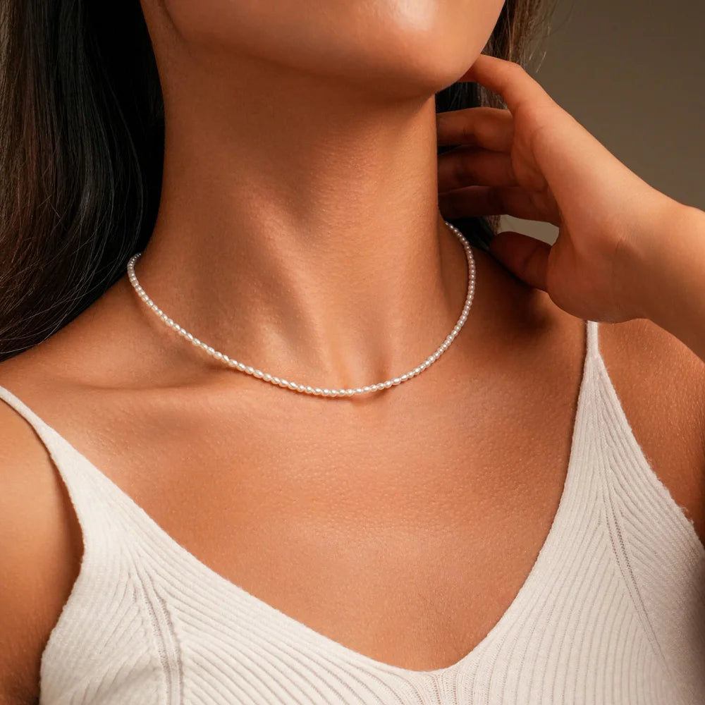 Collar de Perlas de Agua Dulce Finas Forma de Arroz