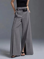 Pantalón de Traje Recto con Pinzas y Abertura