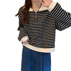 Sudadera de Rayas con Media Cremallera y Cuello Polo