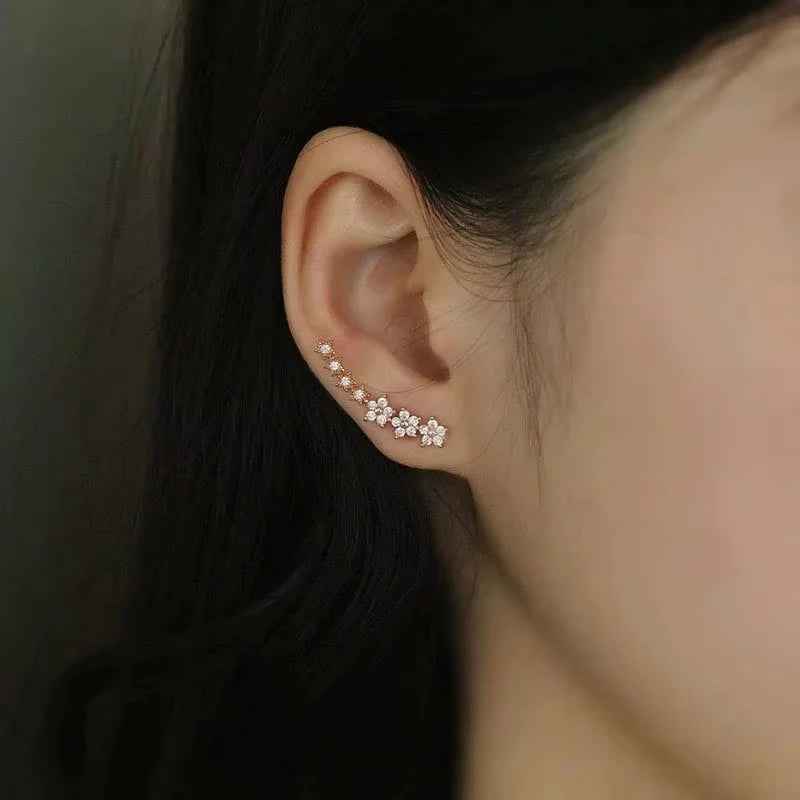 Pendientes Trepadores de Flor y Estrella con Circonitas