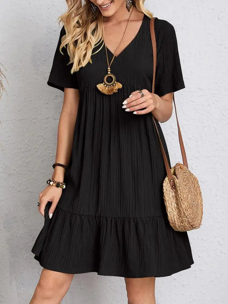 Vestido Corto Evasé con Volantes y Escote en V