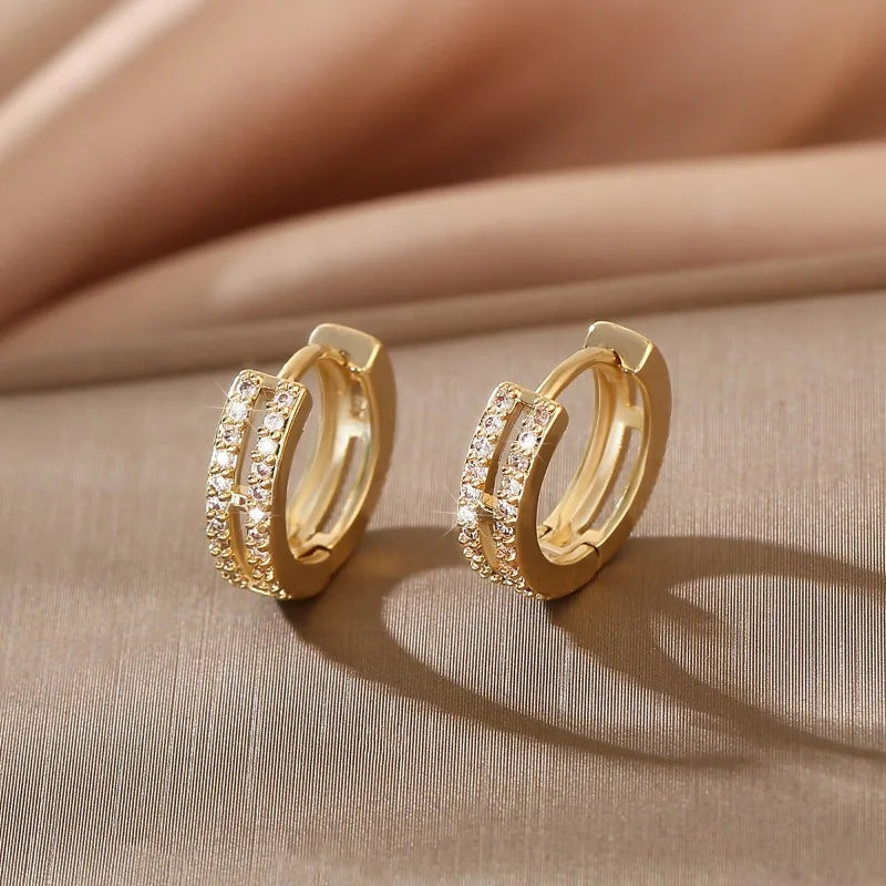 Pendientes Aro Huggie Doble con Circonitas