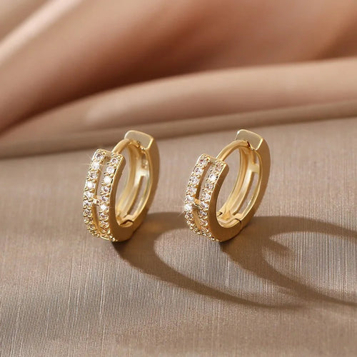 Double Huggie Hoop Earrings with Cubic Zirconia