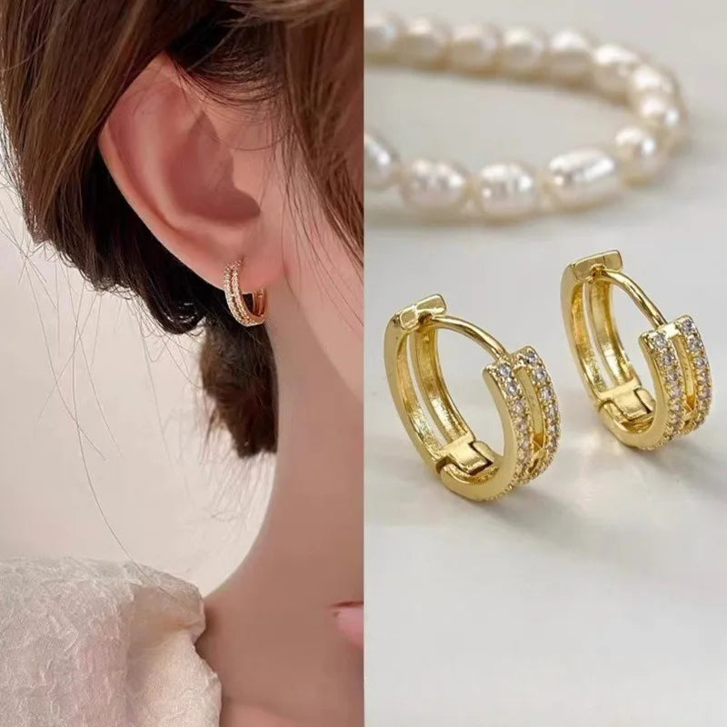 Pendientes Aro Huggie Doble con Circonitas