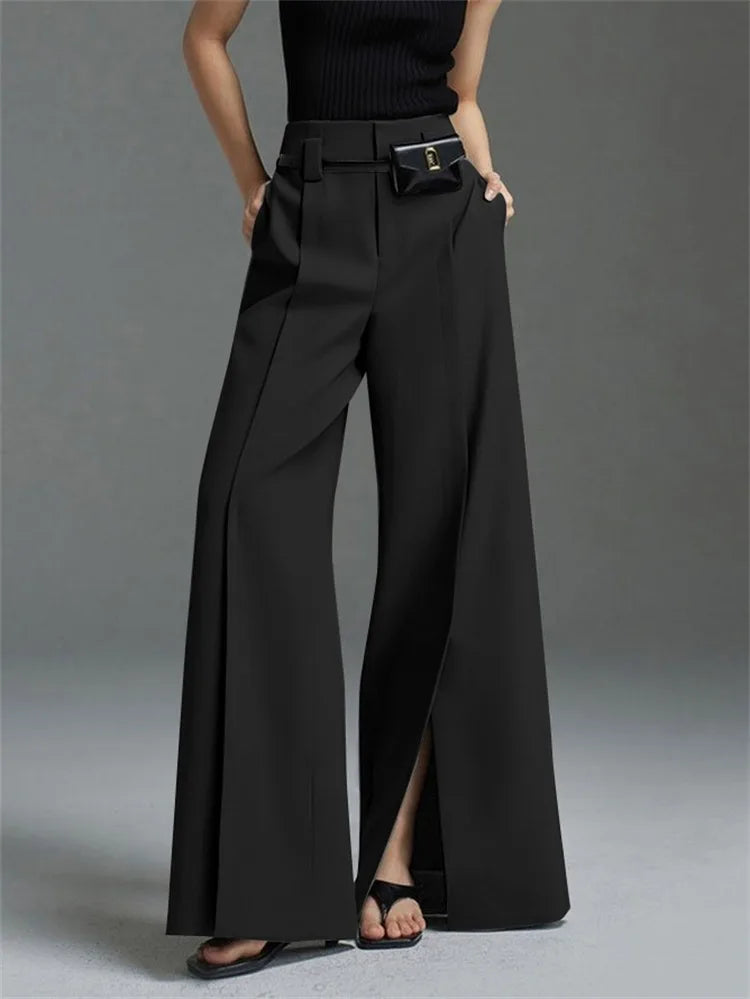 Pantalón de Traje Recto con Pinzas y Abertura