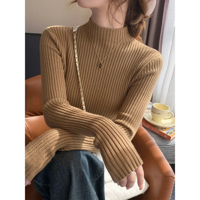Jersey Canalé Ajustado con Cuello Alto