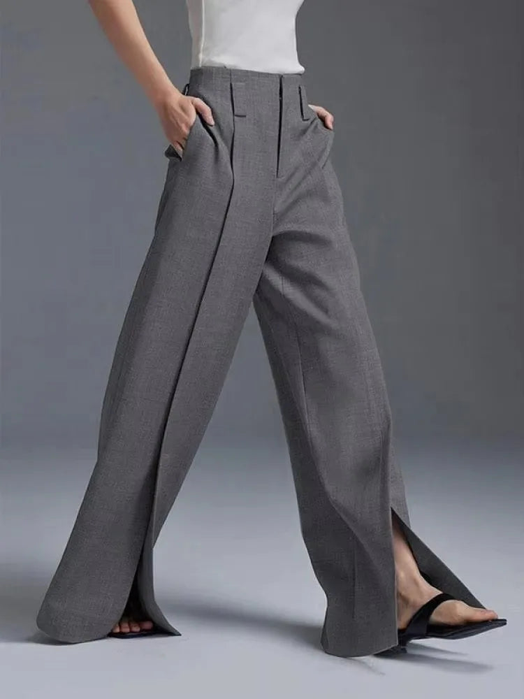 Pantalón de Traje Recto con Pinzas y Abertura