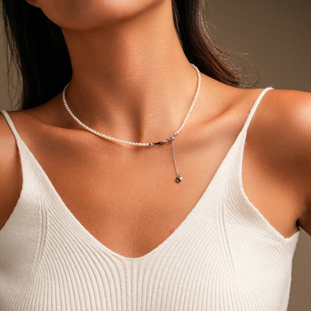 Collar de Perlas de Agua Dulce Finas Forma de Arroz