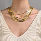 Set Plata Minimal: Collar Serpiente + Aros Gruesos + Anillo Doble V