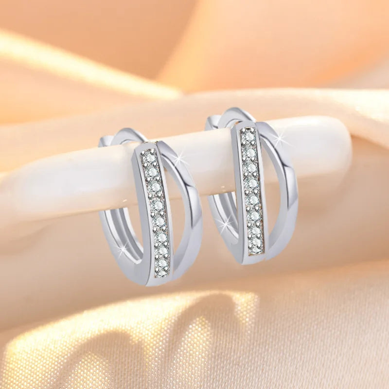 Pendientes Aro Huggie Doble con Circonitas