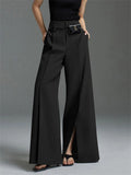 Pantalón de Traje Recto con Pinzas y Abertura
