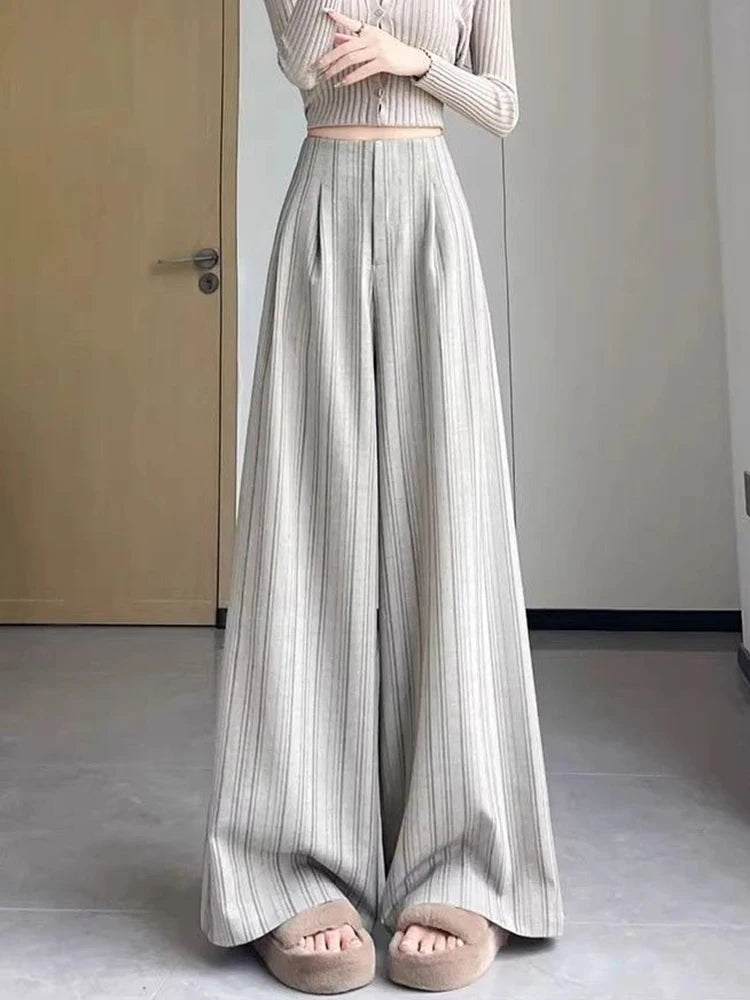 Pantalón Ancho de Rayas de Tiro Alto