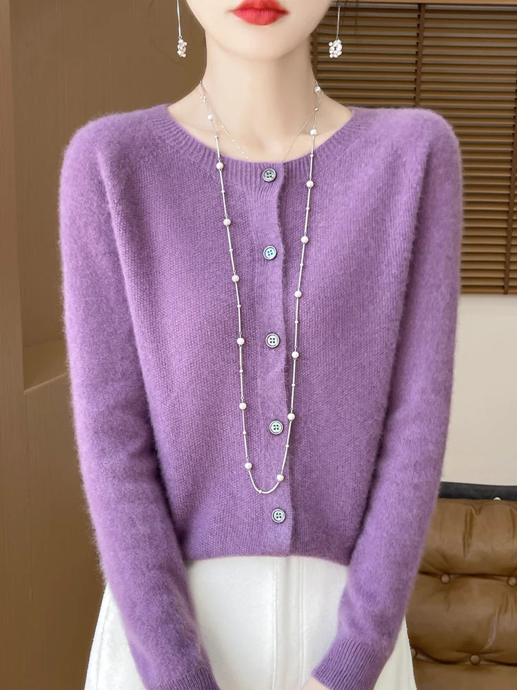 Cárdigan de Lana Merino con Cuello Redondo
