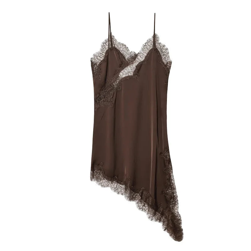 Minivestido Lencero Satinado con Encaje y Espalda Abierta