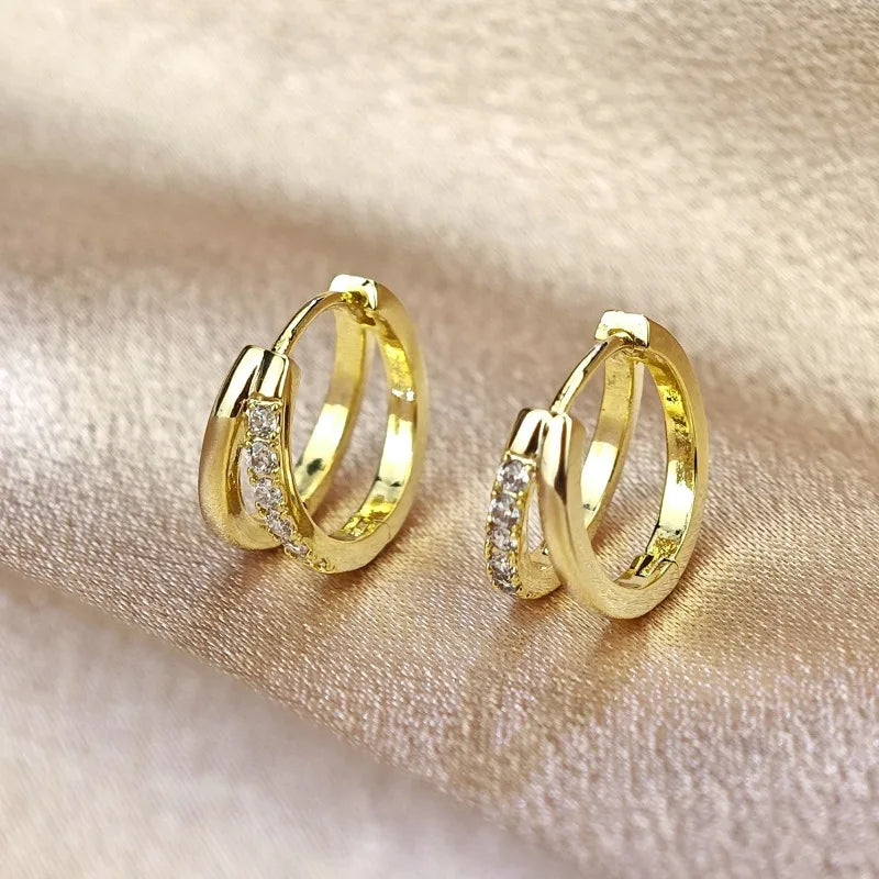 Pendientes Aro Huggie Doble con Circonitas