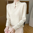 Jersey de Punto con Cuello Mao y Botones