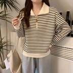 Sudadera de Rayas con Media Cremallera y Cuello Polo