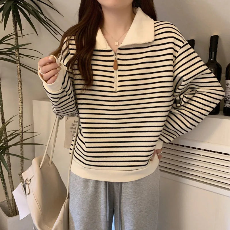 Sudadera de Rayas con Media Cremallera y Cuello Polo