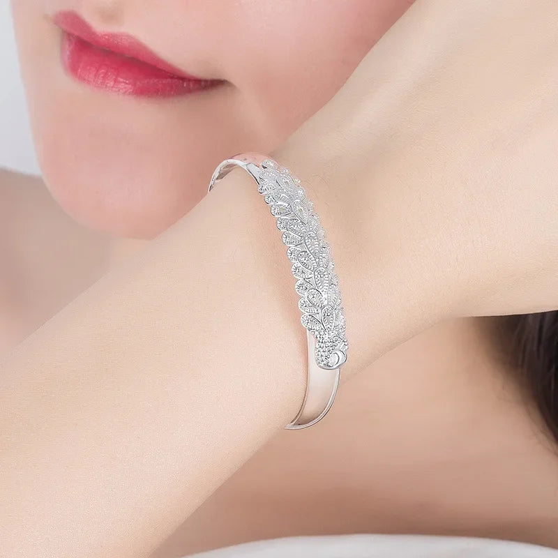 Brazalete Abierto Pavo Real de Plata 925