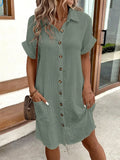 Vestido Corto Vintage con Escote en V y Bolsillos
