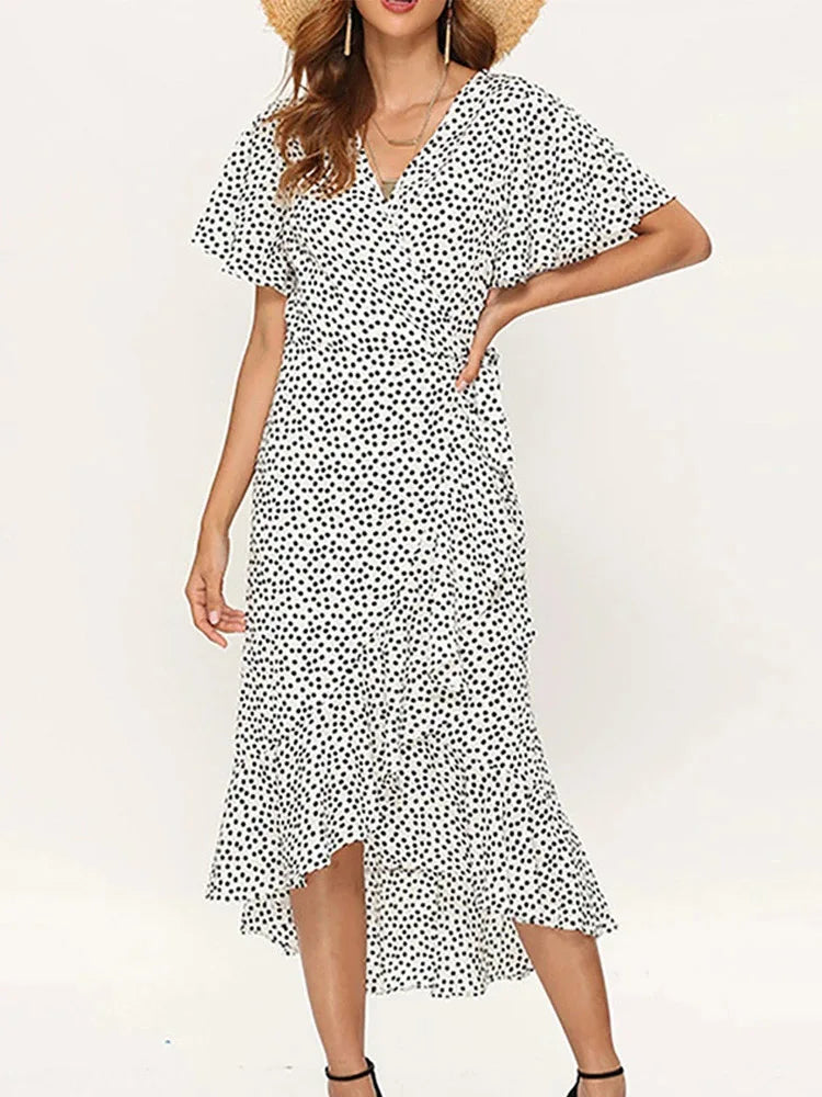 Vestido Largo Boho de Gasa Estampado con Volantes