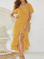 Vestido Largo Boho de Gasa Estampado con Volantes