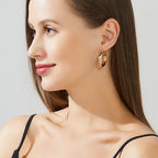 Set Dorado: Aros Gruesos + Collar Doble Círculo + Anillo en V