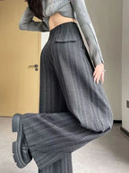 Pantalón Ancho de Rayas de Tiro Alto