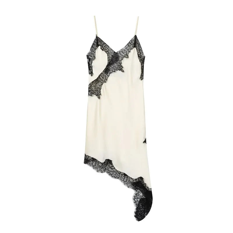 Minivestido Lencero Satinado con Encaje y Espalda Abierta