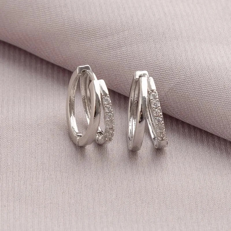 Pendientes Aro Huggie Doble con Circonitas