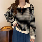 Sudadera de Rayas con Media Cremallera y Cuello Polo