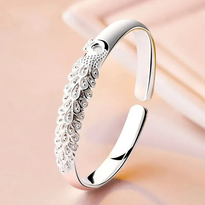 Brazalete Abierto Pavo Real de Plata 925