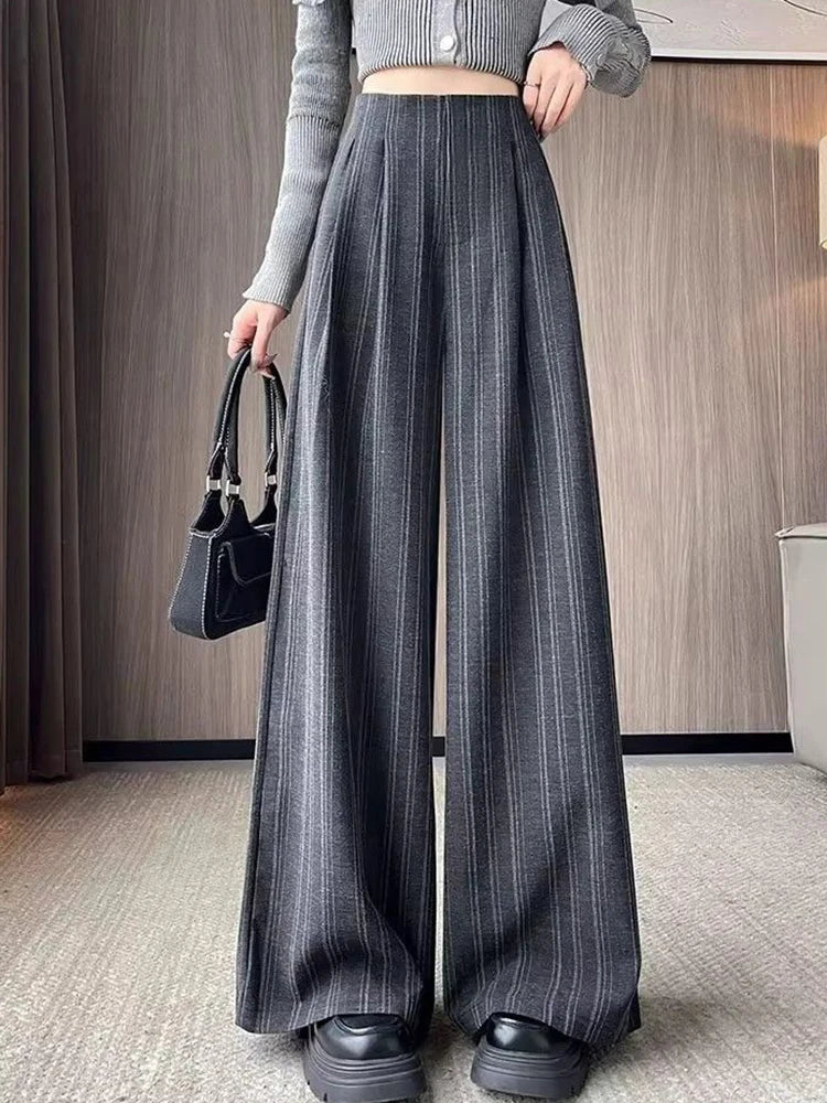 Pantalón Ancho de Rayas de Tiro Alto