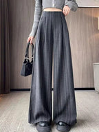 Pantalón Ancho de Rayas de Tiro Alto