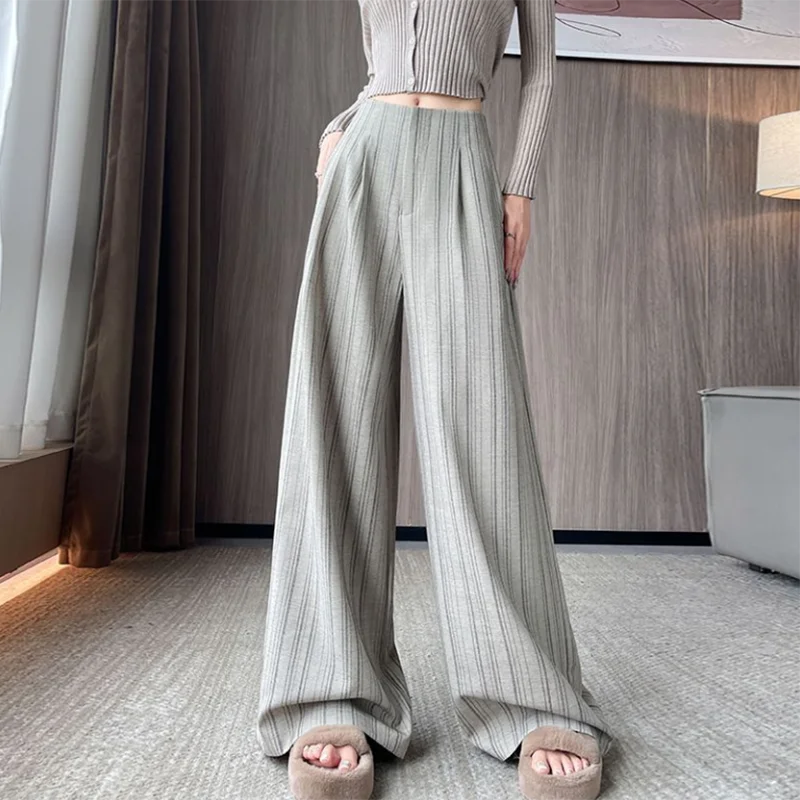 Pantalón Ancho de Rayas de Tiro Alto