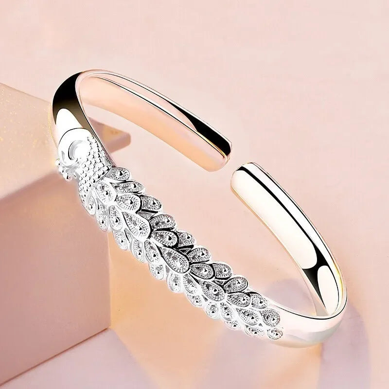 Brazalete Abierto Pavo Real de Plata 925