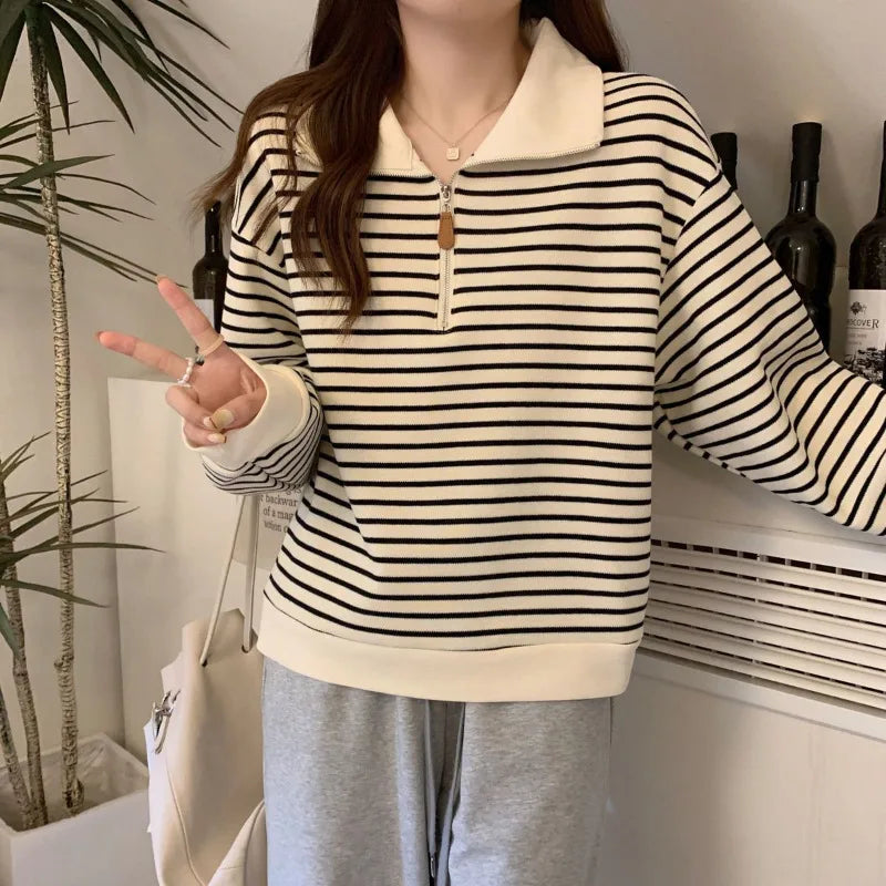 Sudadera de Rayas con Media Cremallera y Cuello Polo