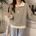 Sudadera de Rayas con Media Cremallera y Cuello Polo
