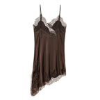 Minivestido Lencero Satinado con Encaje y Espalda Abierta