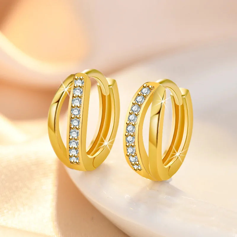 Pendientes Aro Huggie Doble con Circonitas