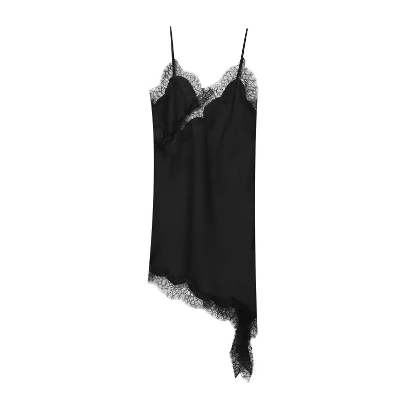 Minivestido Lencero Satinado con Encaje y Espalda Abierta