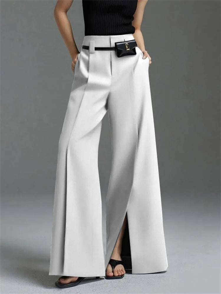 Pantalón de Traje Recto con Pinzas y Abertura
