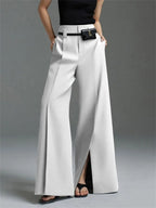 Pantalón de Traje Recto con Pinzas y Abertura