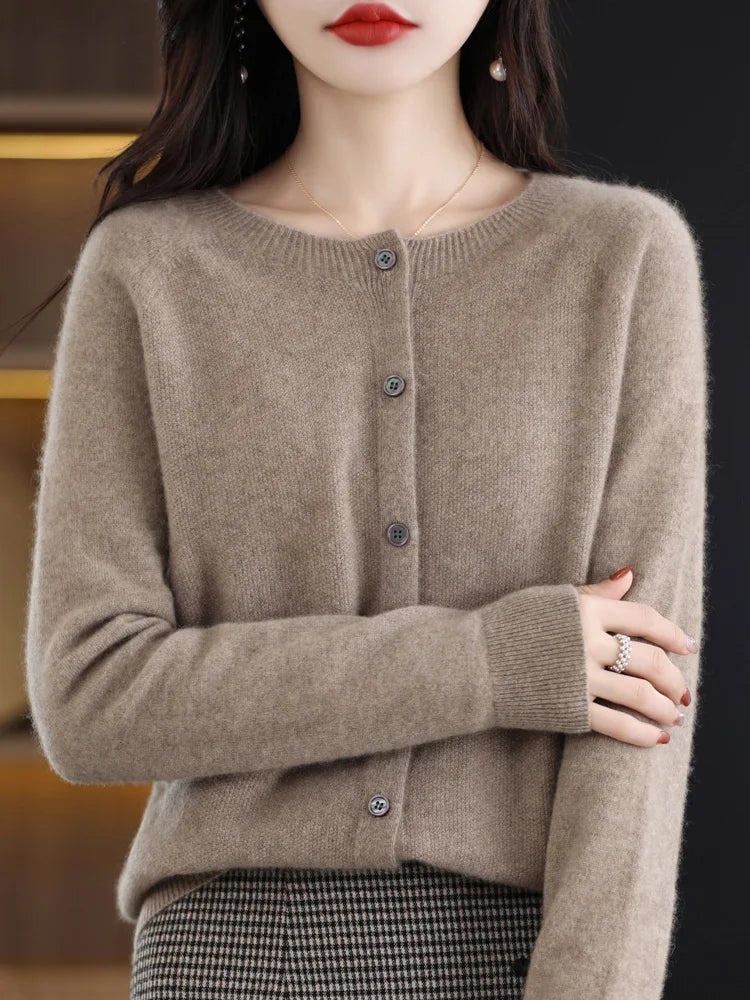 Cárdigan de Lana Merino con Cuello Redondo