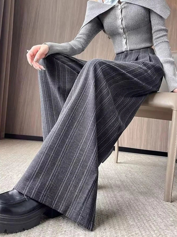 Pantalón Ancho de Rayas de Tiro Alto