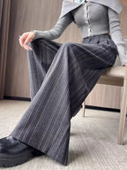 Pantalón Ancho de Rayas de Tiro Alto