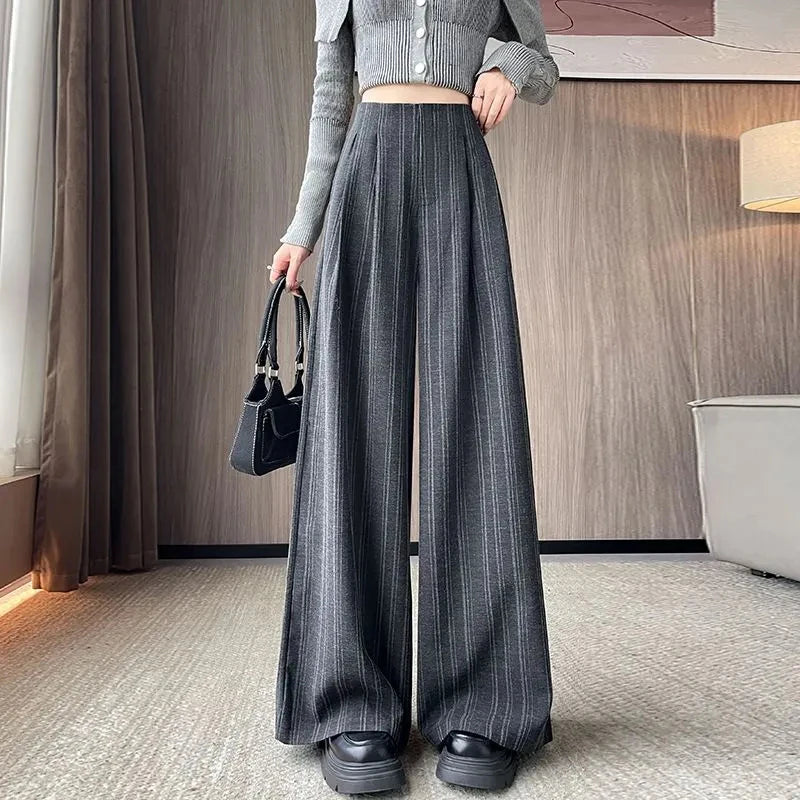 Pantalón Ancho de Rayas de Tiro Alto