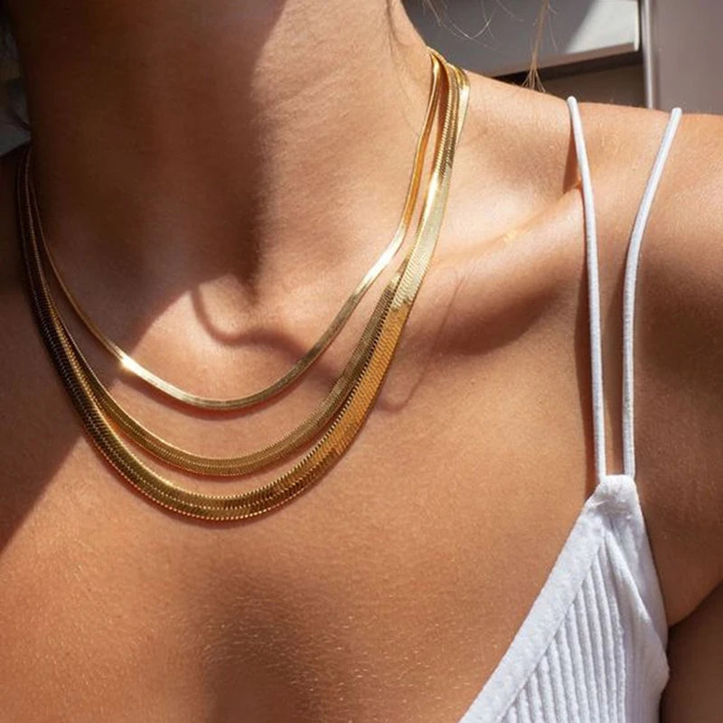 Collar Cadena Serpiente Plana de Acero Inoxidable